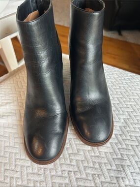 ANTONIO MELANI Black Leather Ankle Booties with Brown Trim
